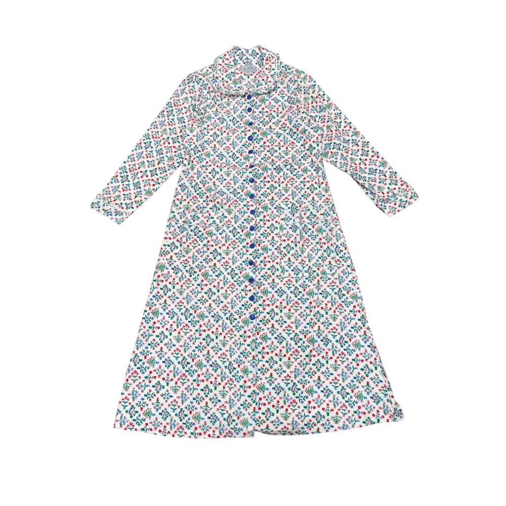 Lanz Of Salzburg Robe Womens Small White Floral Flannel Button Front Cotton S